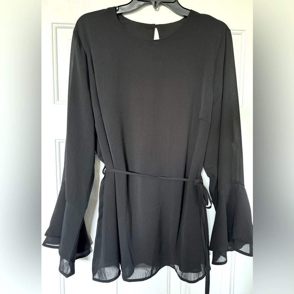 BloomChic Chiffon Mesh Tiered Bell Sleeve Blouse